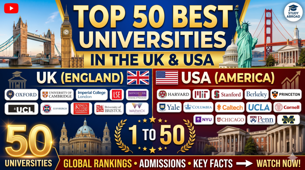 Top 50 best university in united England and usa